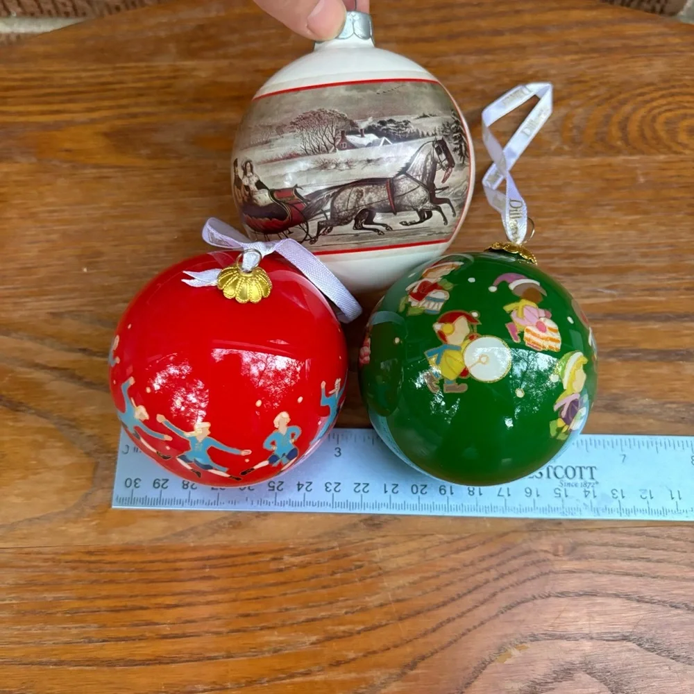 Christmas tree ornament bundle 3 round one holiday Set of 3